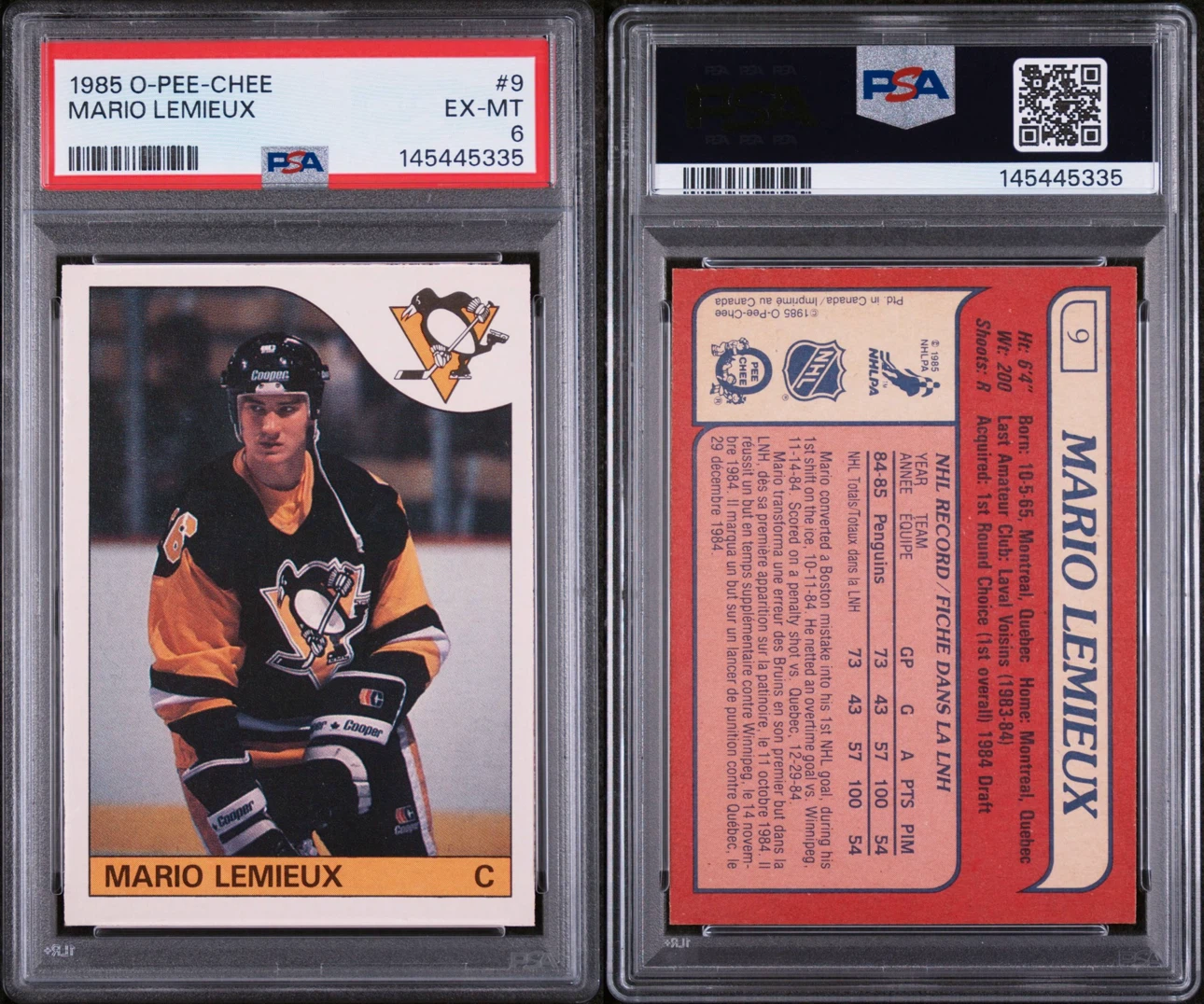 1985 O-Pee-Chee Mario Lemieux Rookie Card - Graded PSA EX-MT 6 - photo 2