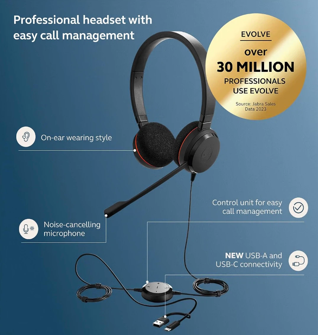 2x Jabra Evolve 40 Stereo Headsets – USB Mic, Great Cond. - photo 4
