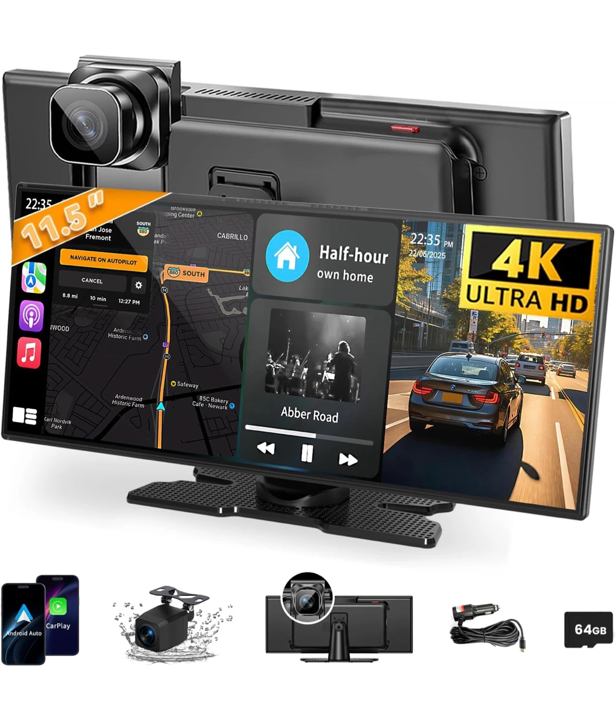 11.5” Wireless CarPlay. Auto HD Touchscreen w/ 4K Dash Cam - photo 2