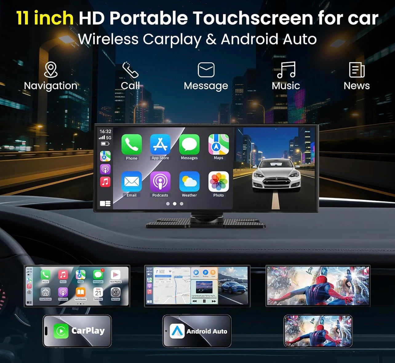 11.5” Wireless CarPlay. Auto HD Touchscreen w/ 4K Dash Cam - photo 3