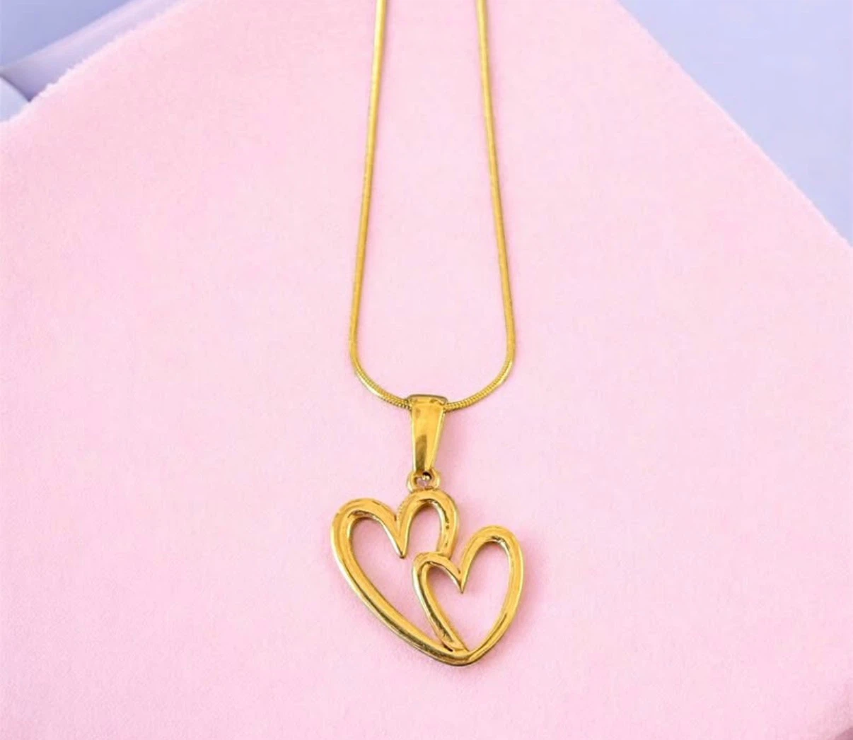 Gold Tone Double Heart Necklace