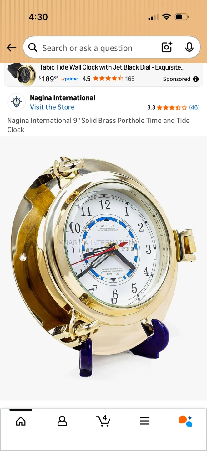 Solid Brass Porthole Time & Tide Wall Clock (9")