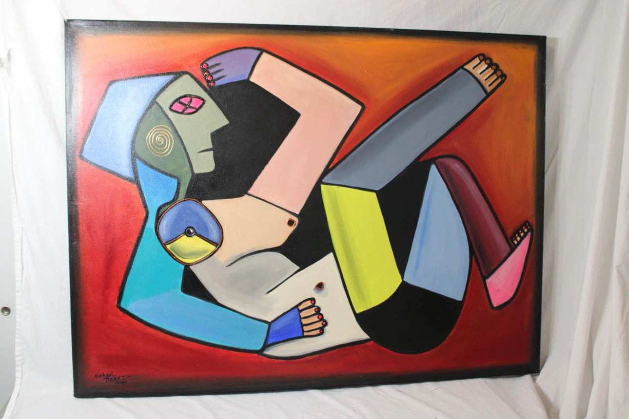 Original Michael Perez Cubist Nude Painting Signed 2011