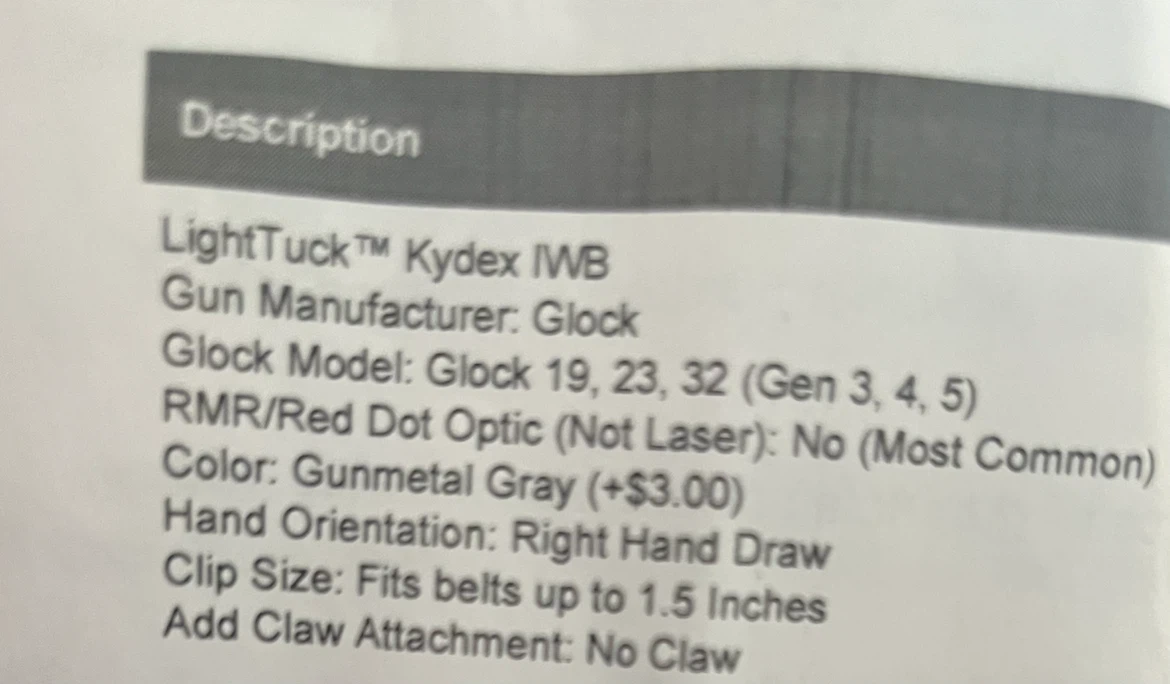 Vedder Holsters LightTuck Kydex IWB Holster - Glock 19/23/32 - photo 2