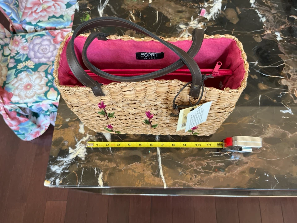 Esprit Straw Tote Bag with Floral Embroidery - photo 2