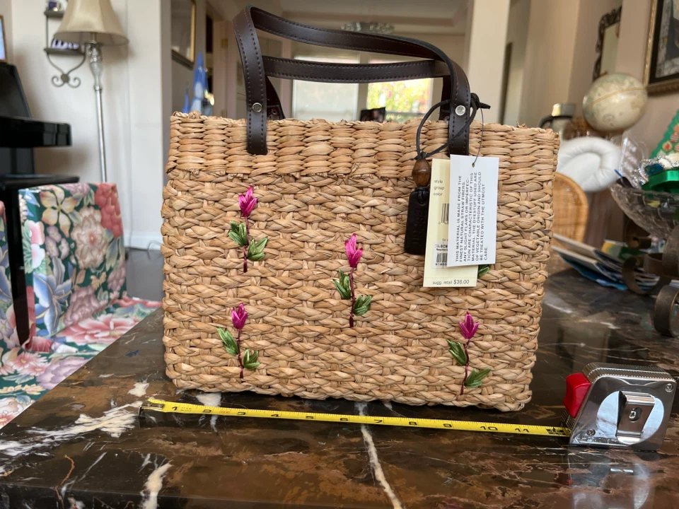 Esprit Straw Tote Bag with Floral Embroidery
