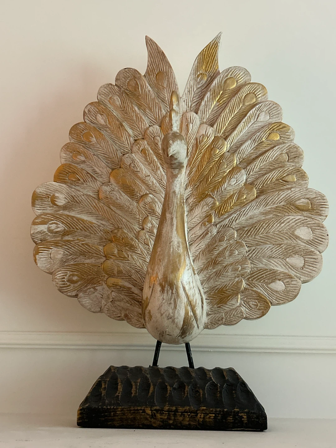 Carved Peacock Figurine with Gold Accents - photo 3