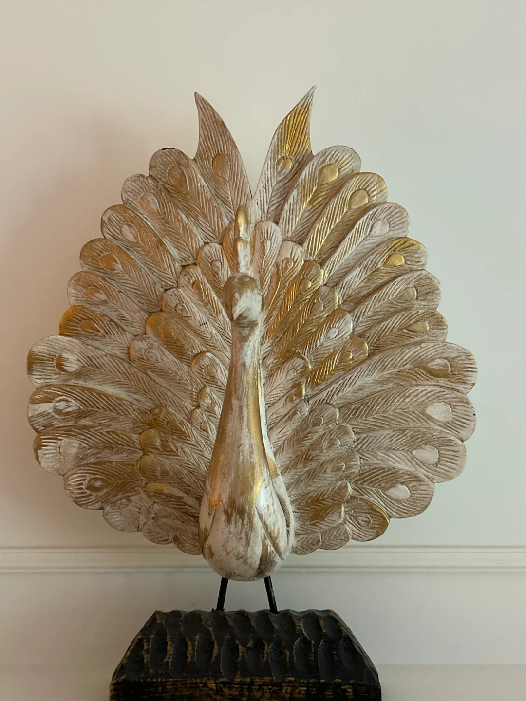 Carved Peacock Figurine with Gold Accents - photo 4