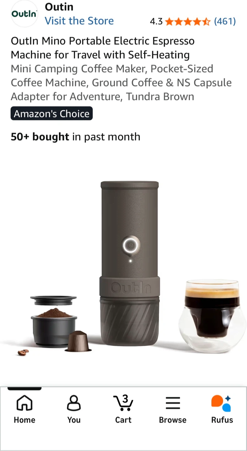 Outin Mino Portable Electric Espresso Machine - Tundra Brown