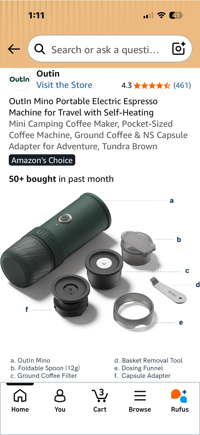 Outin Mino Portable Electric Espresso Machine - Tundra Brown - photo 2