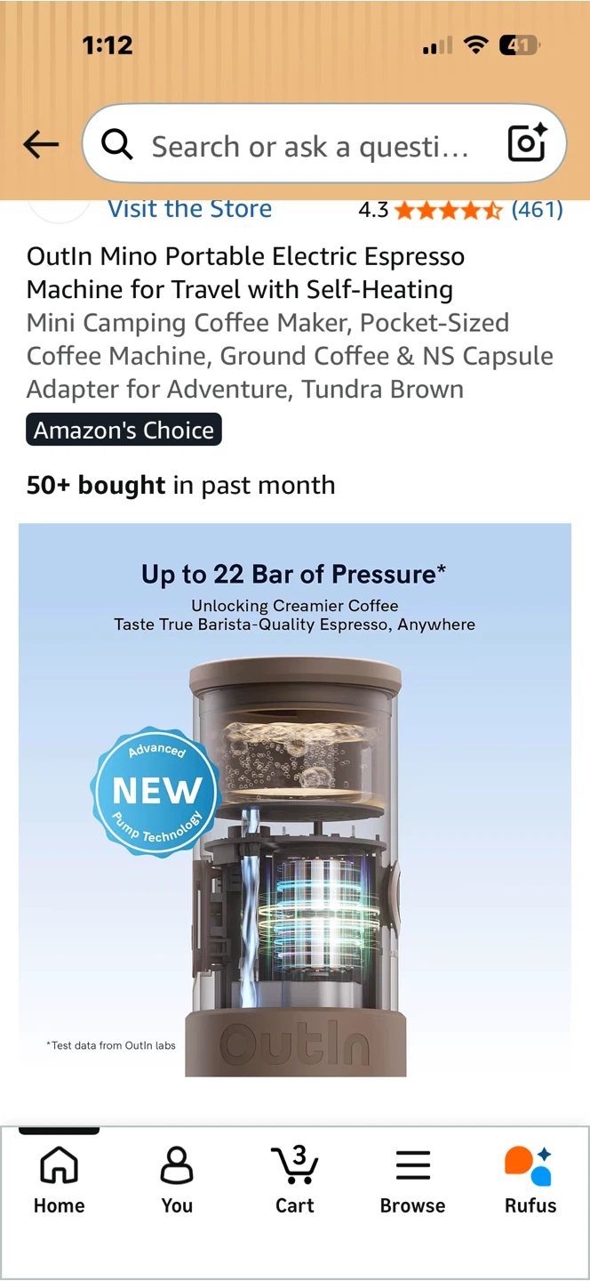 Outin Mino Portable Electric Espresso Machine - Tundra Brown - photo 4