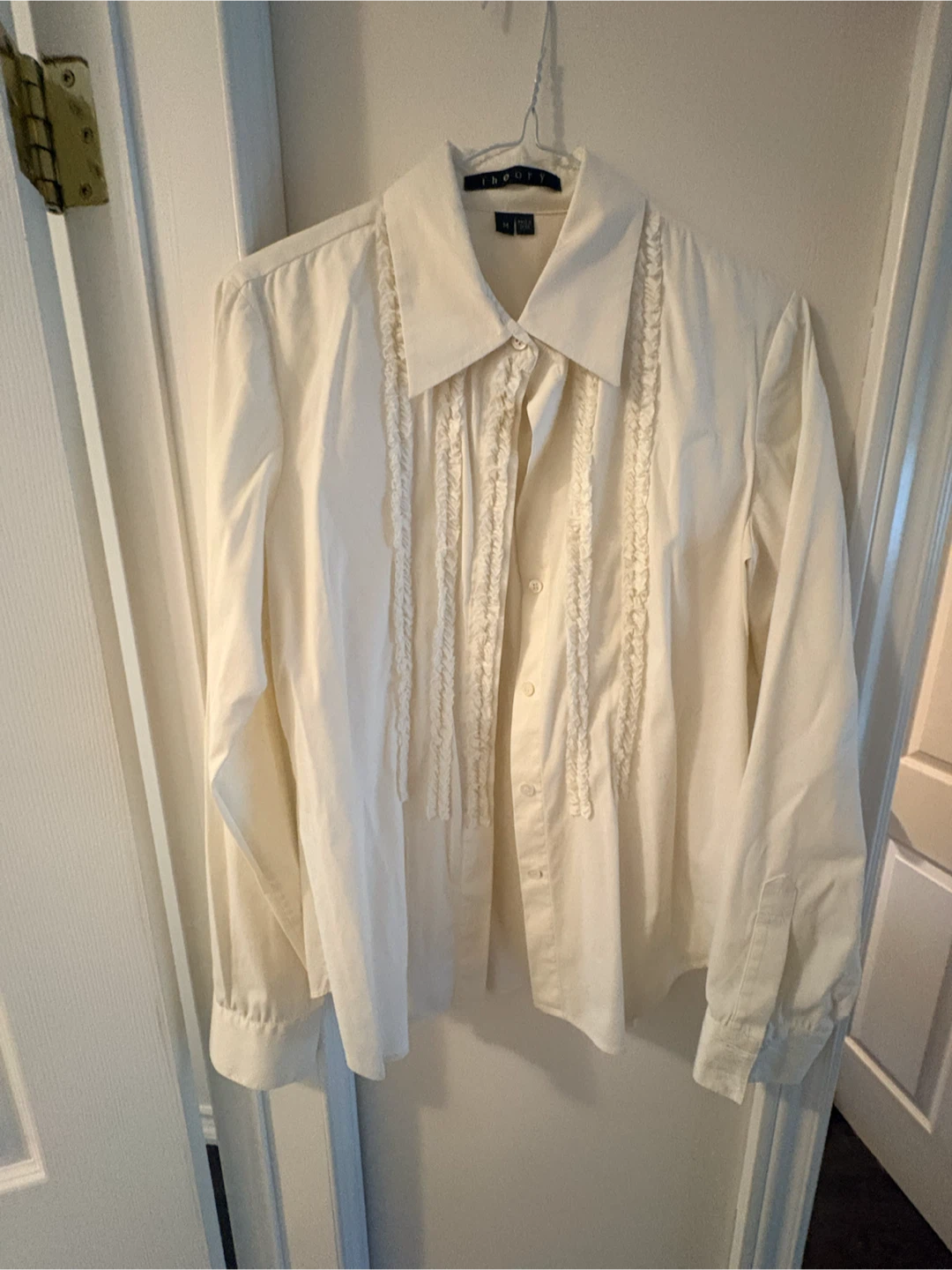 Theory Cream Ruffled Button-Up Shirt - Medium