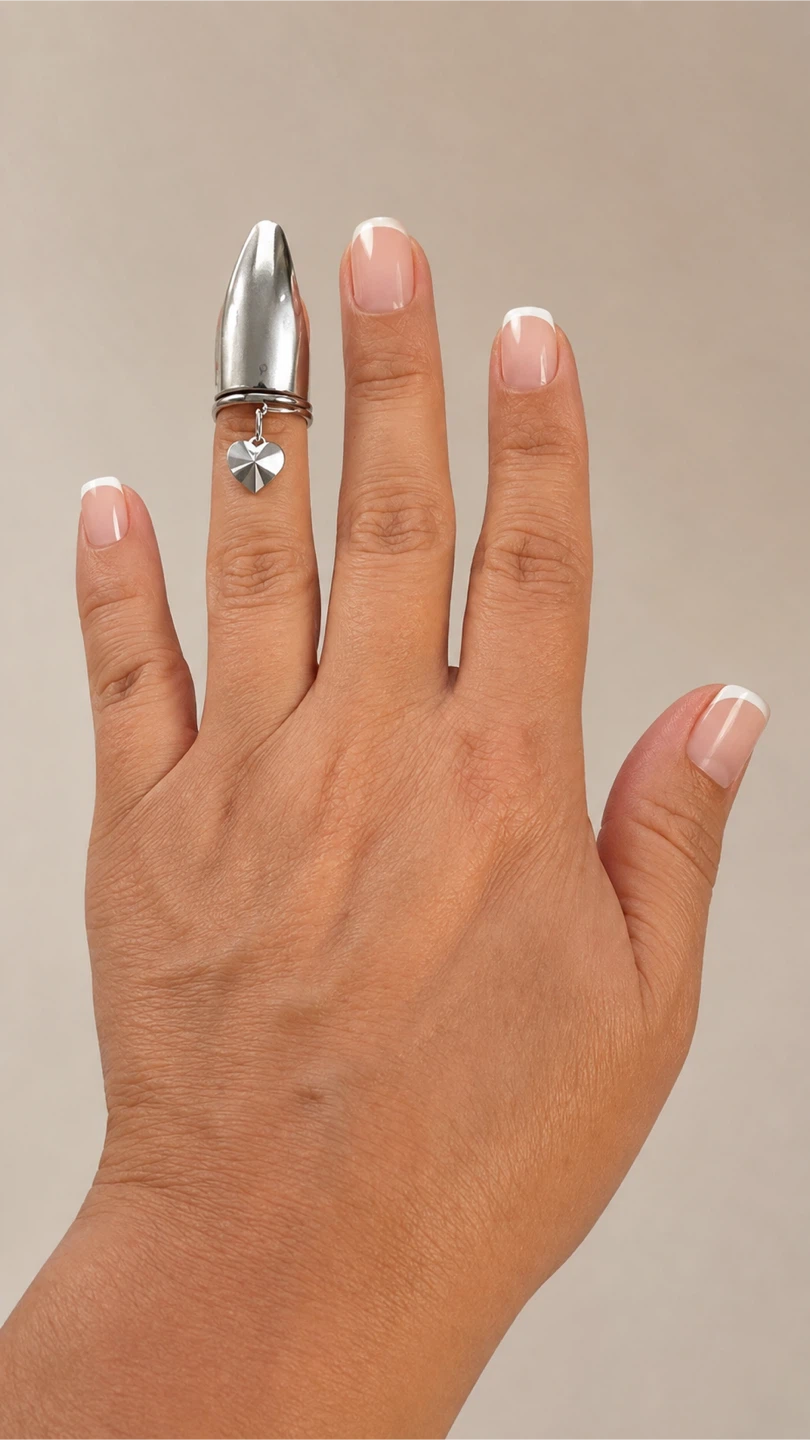 Silver Tone Nail Ring with Heart Charm