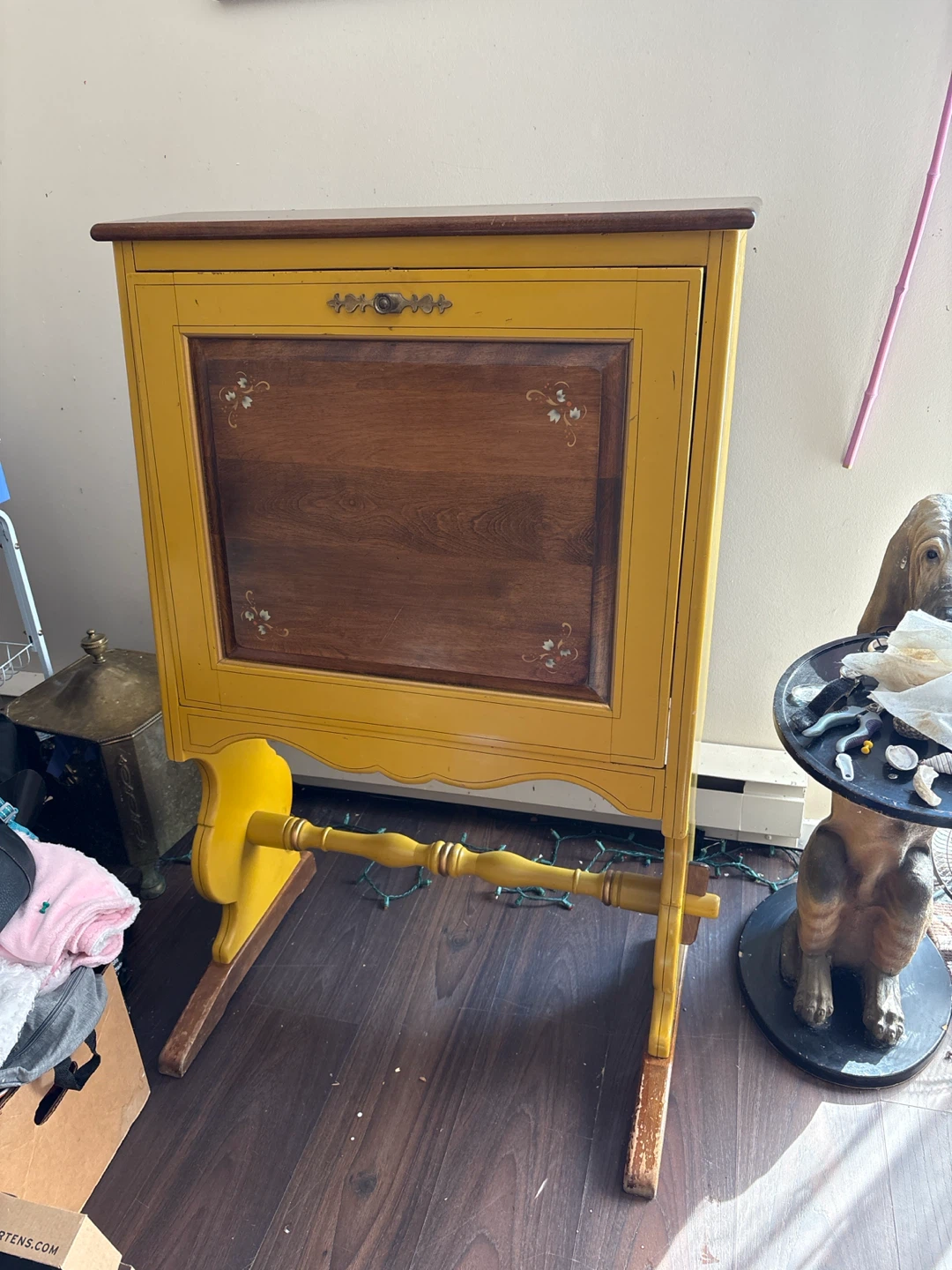 Yellow Secretary Desk with Drawers and Shelves