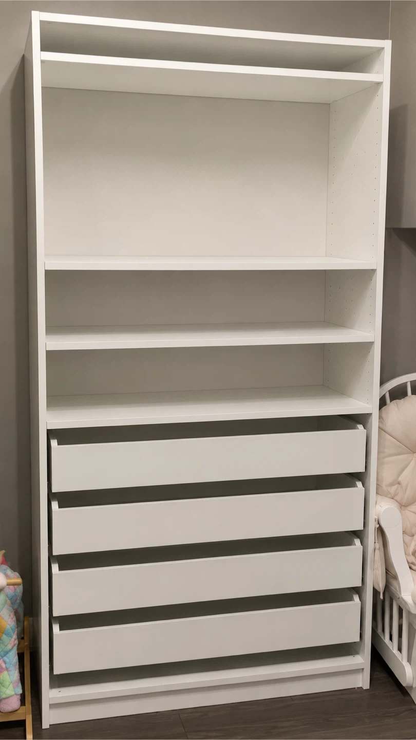 White shelving Unit with Drawers