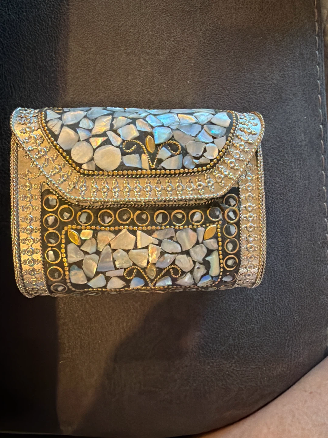 Karma Highway Embellished Clutch with Mother of Pearl Inlay