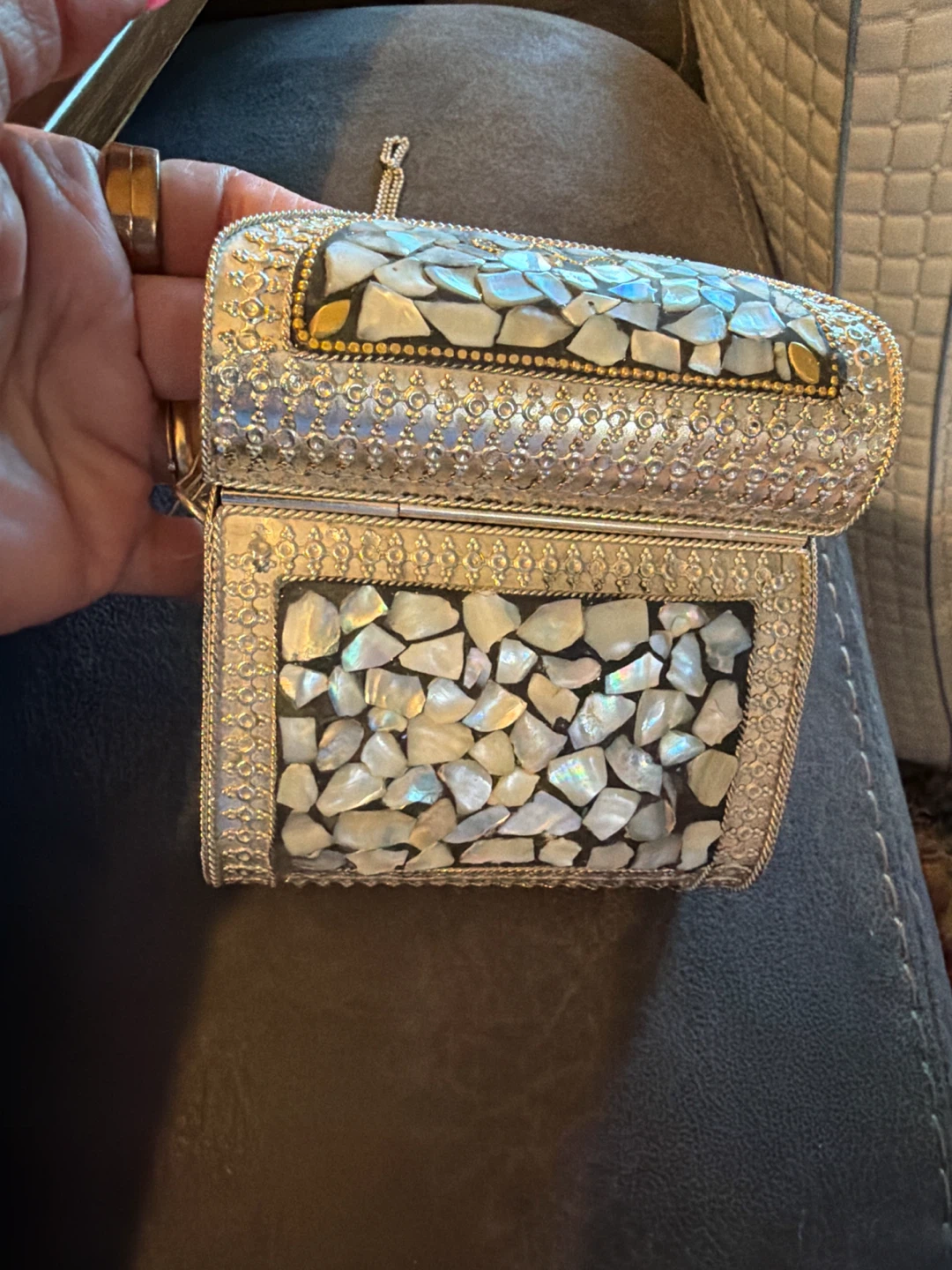 Karma Highway Embellished Clutch with Mother of Pearl Inlay - photo 5