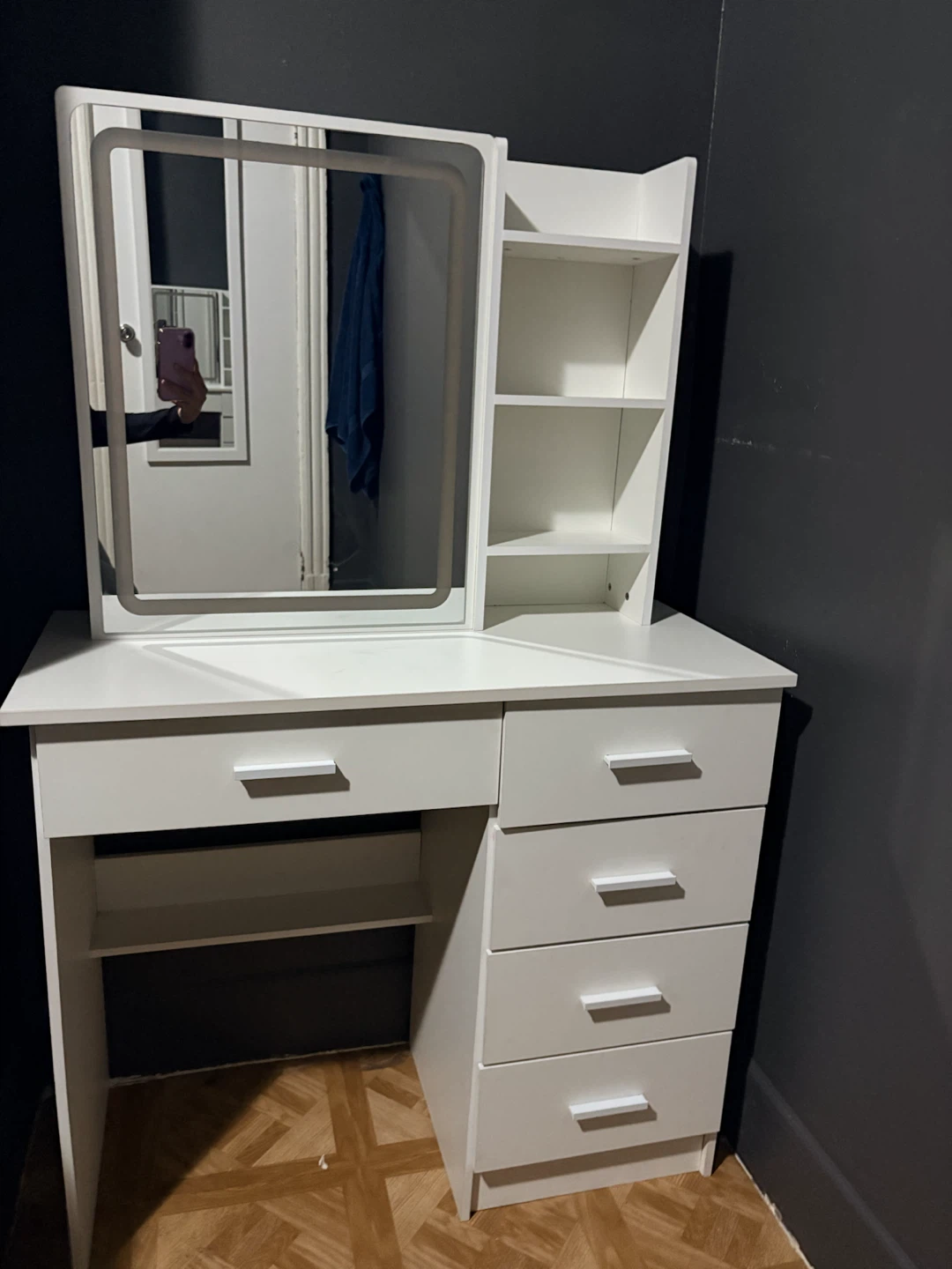 White Vanity Table with Mirror and Shelves - photo 2