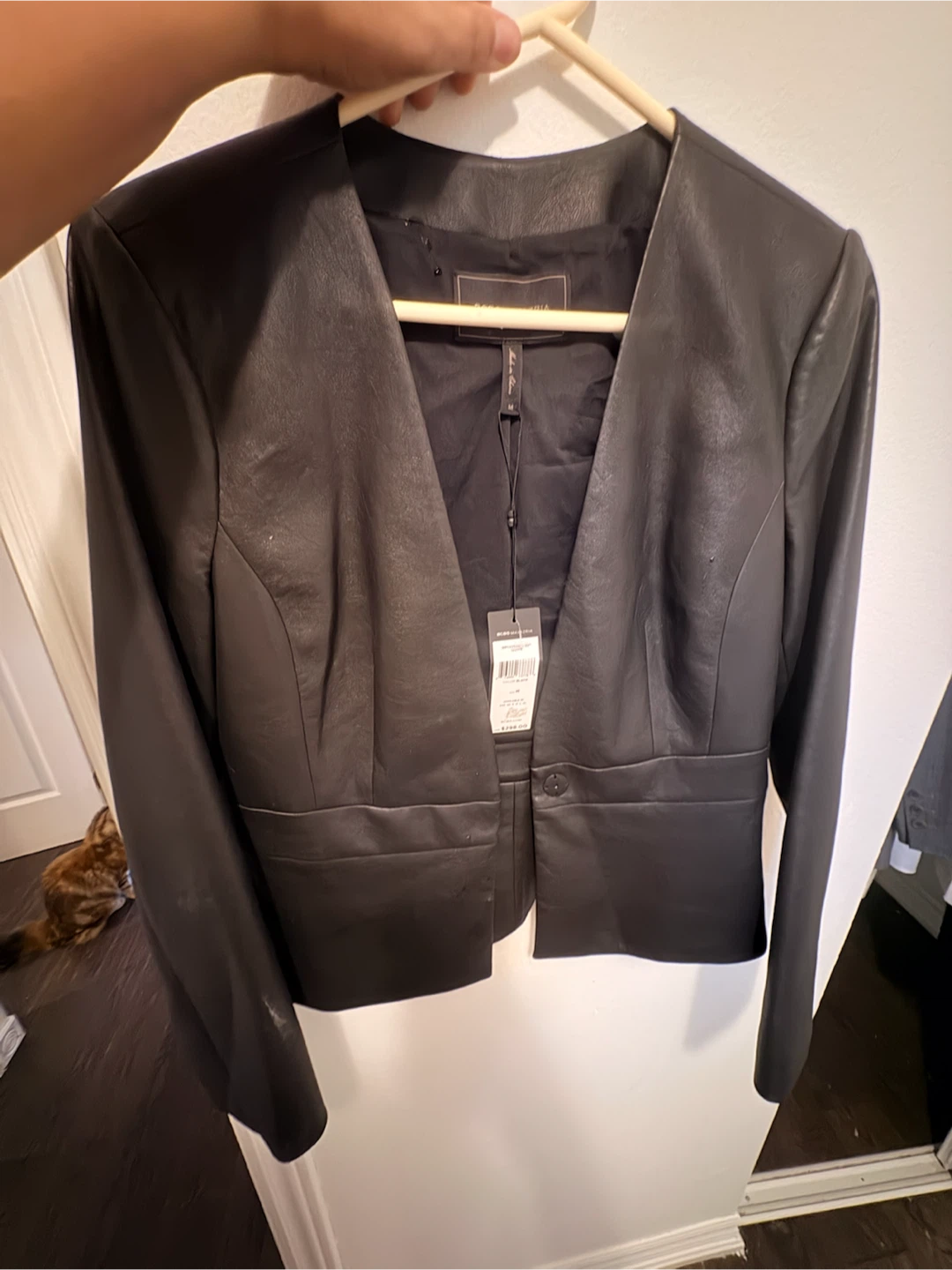 BCBGMAXAZRIA Black Faux Leather Cropped Jacket