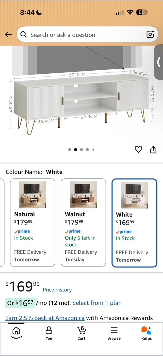 White TV Stand with Gold Legs - photo 2