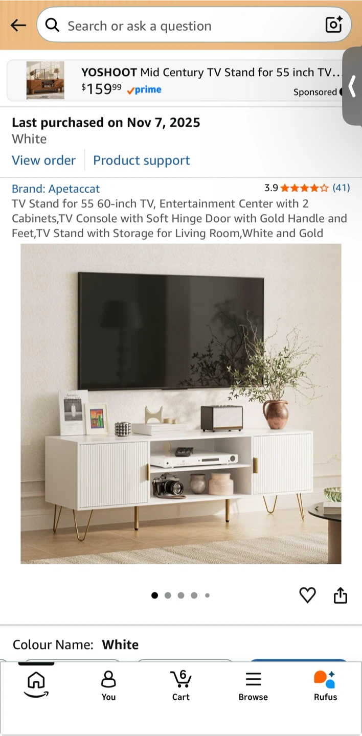 White TV Stand with Gold Legs - photo 3