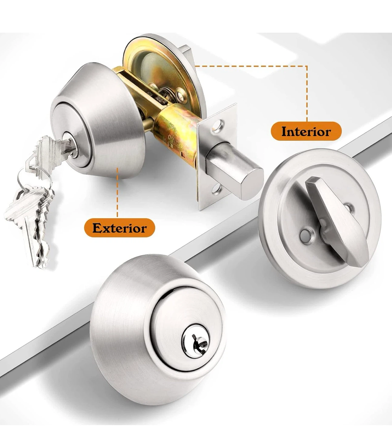 ProBrico Single Cylinder Deadbolt Lockset - Brushed Nickel - photo 5