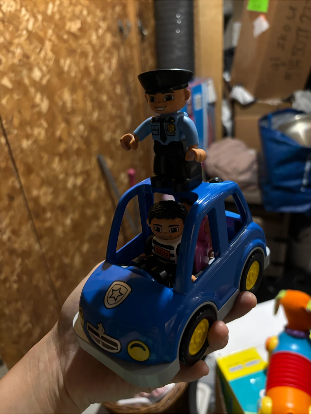 Blue Toy Police Car with Figures