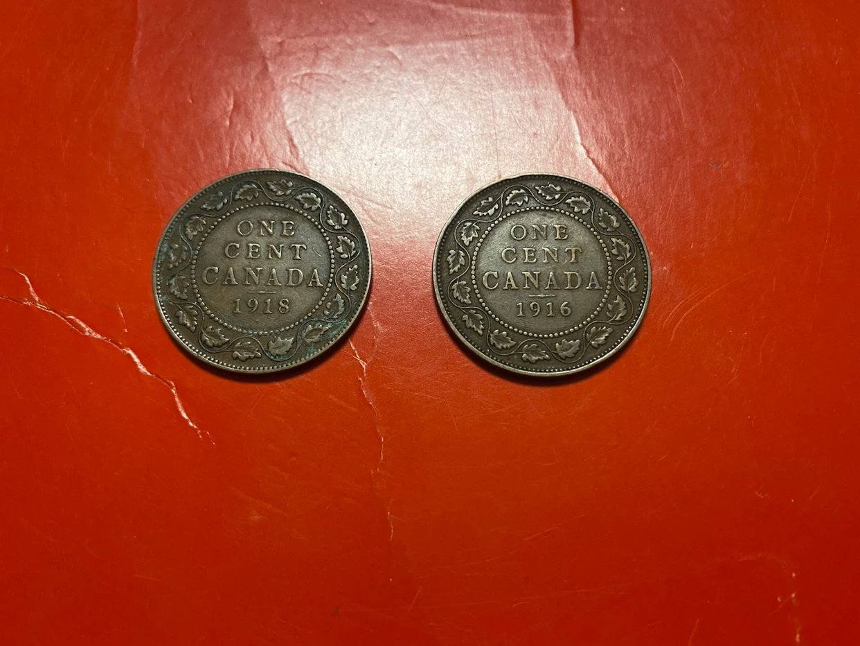 Two Canadian One Cent Coins - 1916 & 1918