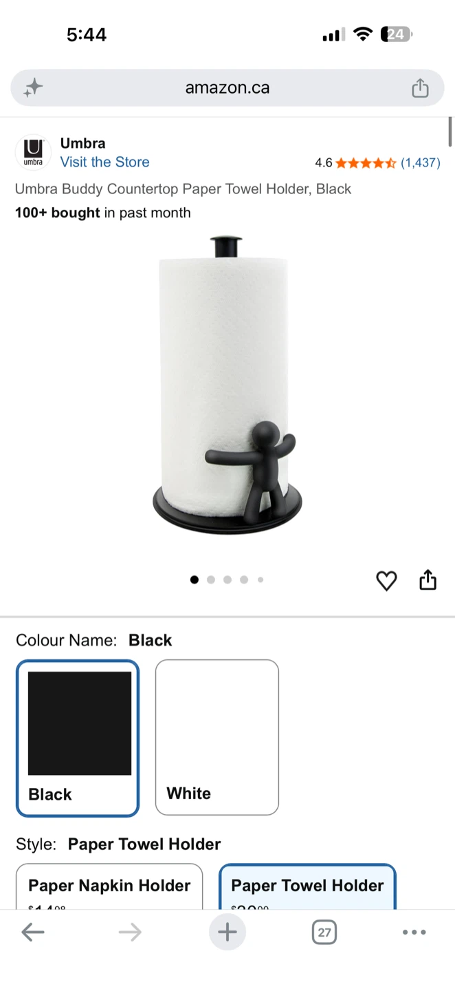 Umbra Buddy Countertop Paper Towel Holder - Black