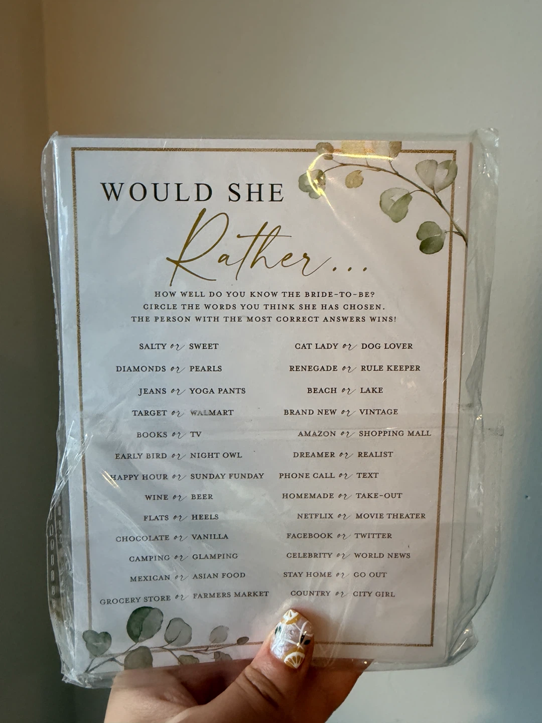 Bridal Shower Game Cards