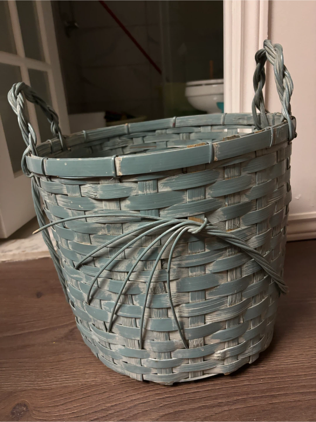 Blue Woven Basket with Handles