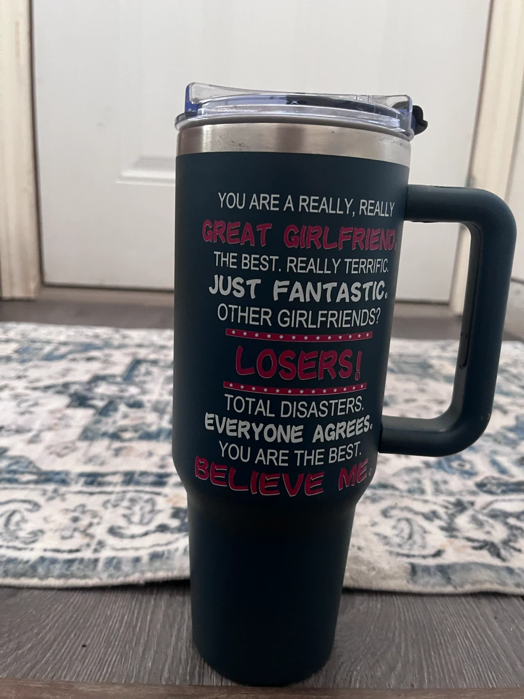 Insulated coffee mug "Best Girlfriend Ever" and Trump design