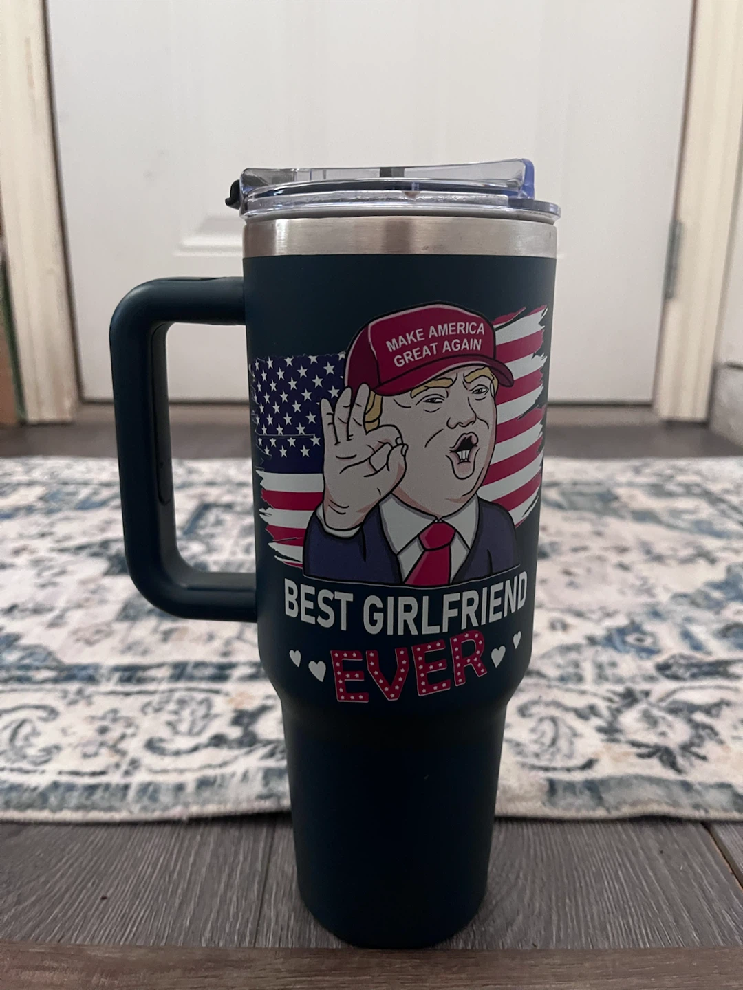 Insulated coffee mug "Best Girlfriend Ever" and Trump design - photo 2