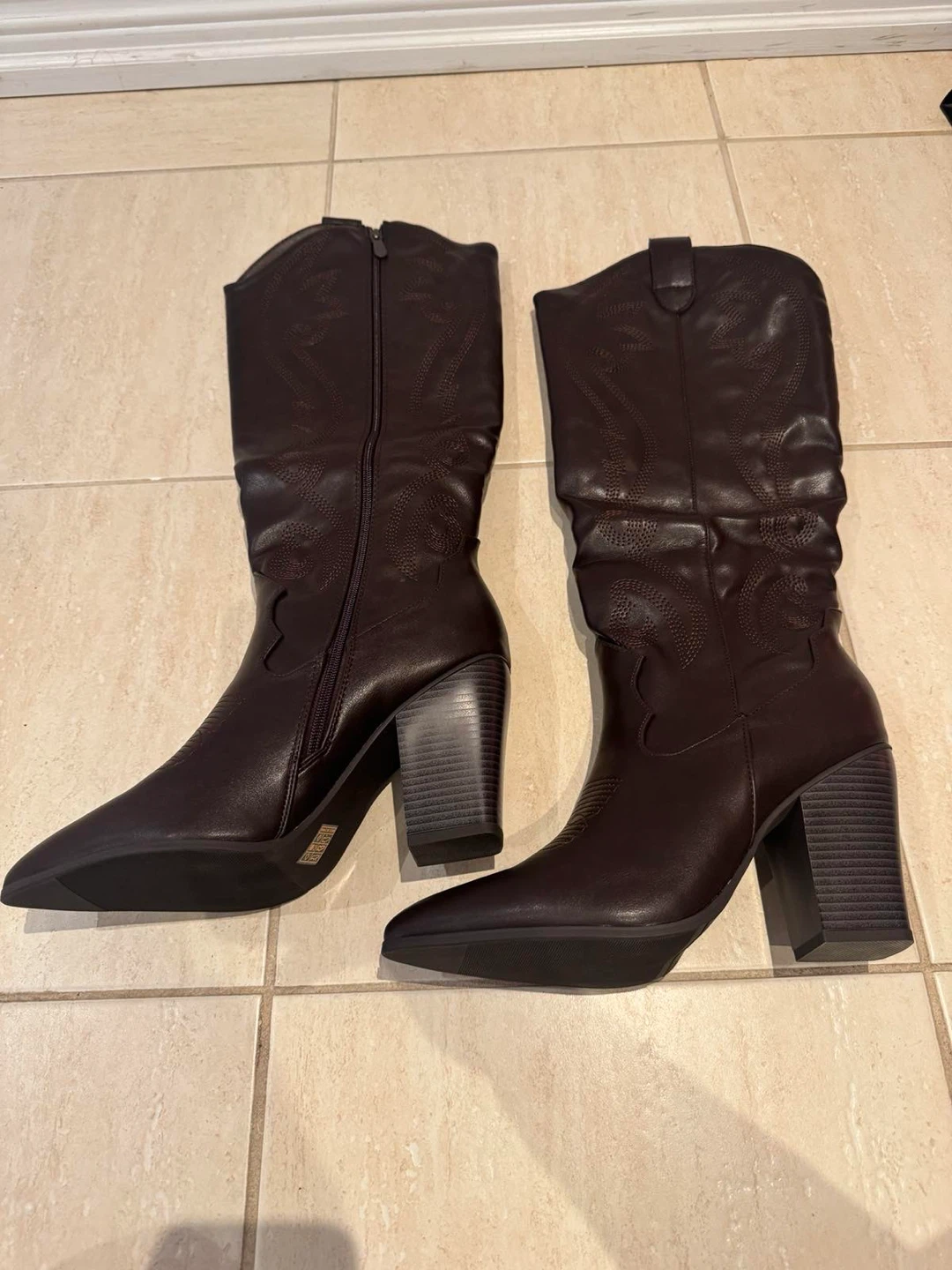 Brown Faux Leather Cowboy Boots - photo 2