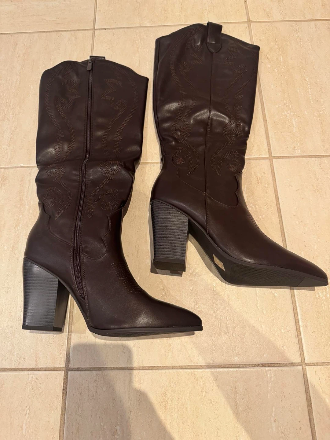 Brown Faux Leather Cowboy Boots - photo 3