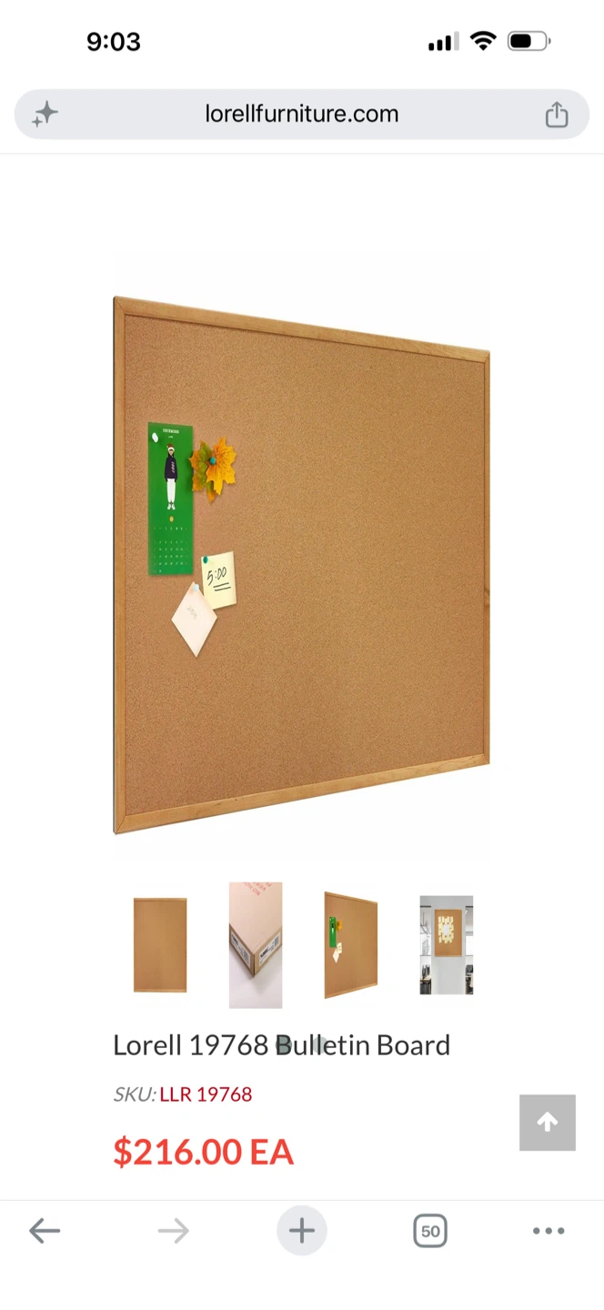 Lorell Cork Bulletin Board 36" x 48" Wood Frame