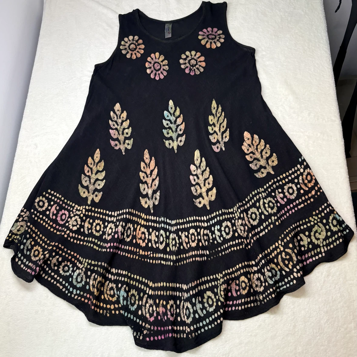 India Boutique Black Batik Print Flowy Dress Boho Sundress OS - photo 3