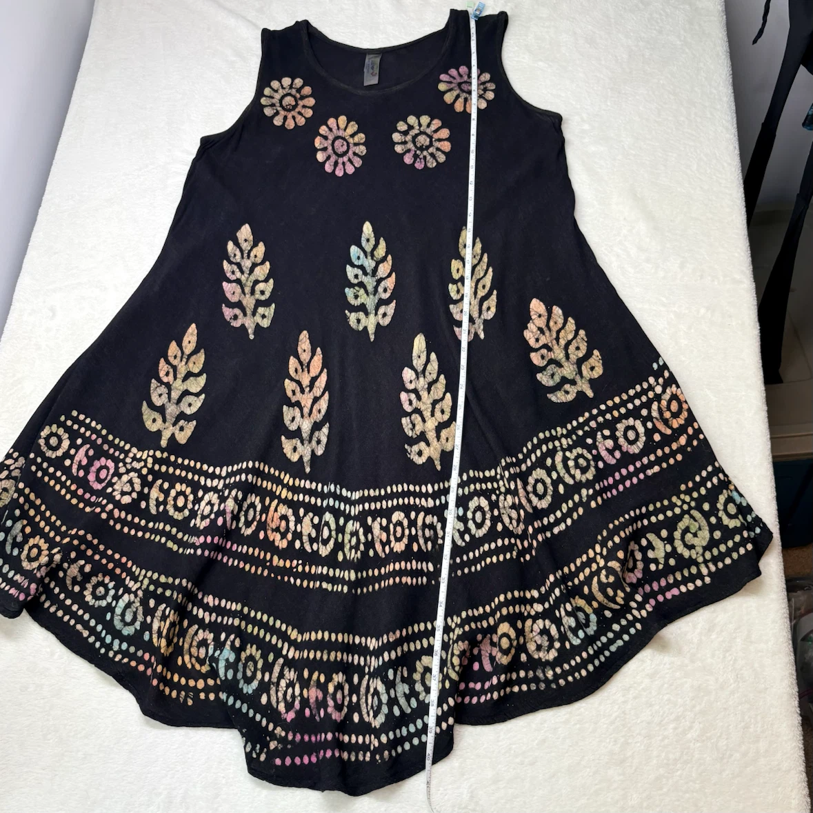 India Boutique Black Batik Print Flowy Dress Boho Sundress OS - photo 5