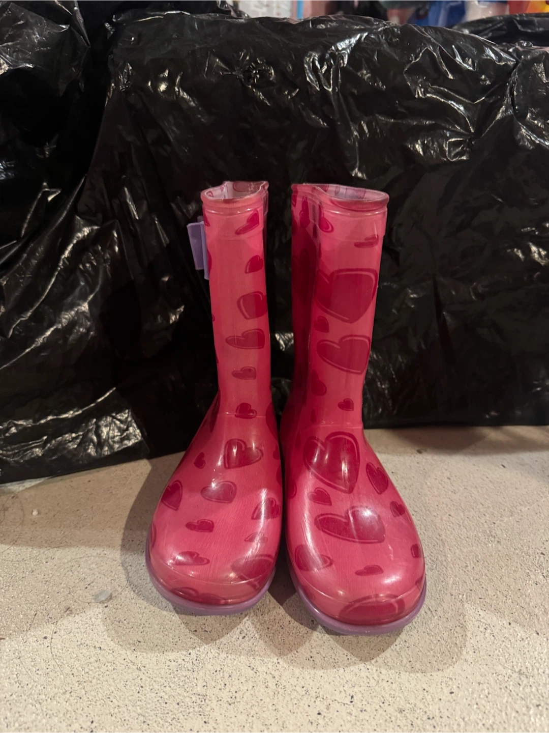 Pink Heart Print Rubber Rain Boots