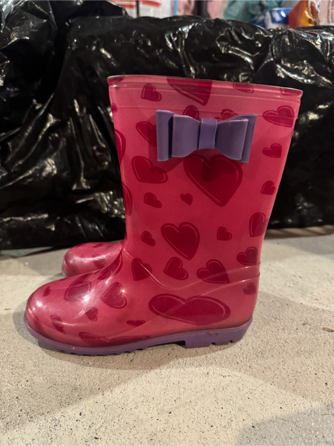 Pink Heart Print Rubber Rain Boots - photo 2