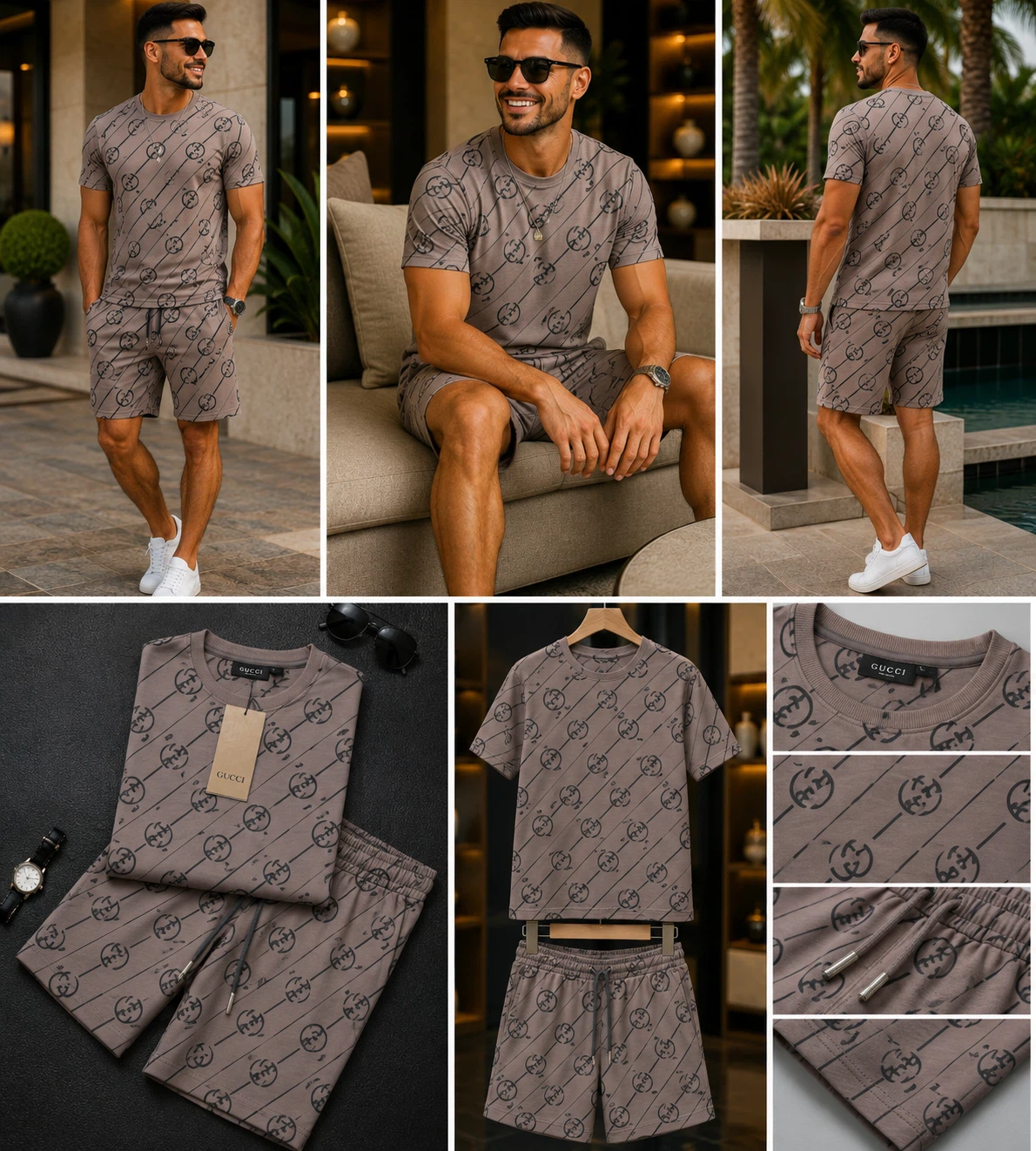 Men's Gucci Monogram Print T-Shirt and Shorts Set - photo 2