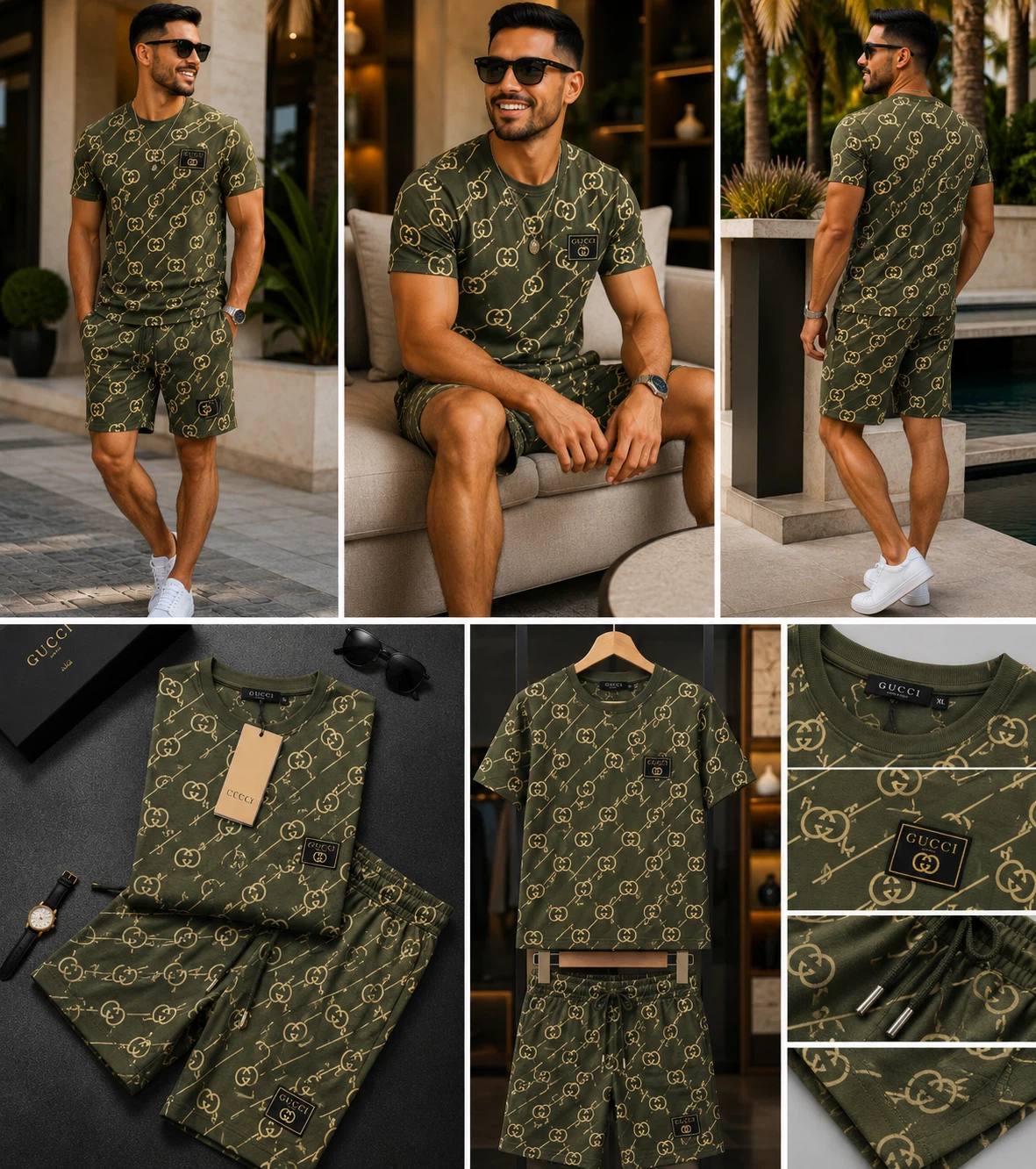 Men's Gucci Monogram Print T-Shirt and Shorts Set - photo 4