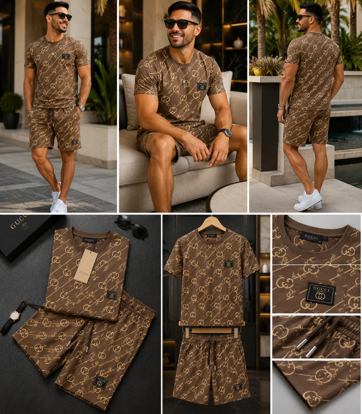 Men's Gucci Monogram Print T-Shirt and Shorts Set - photo 5