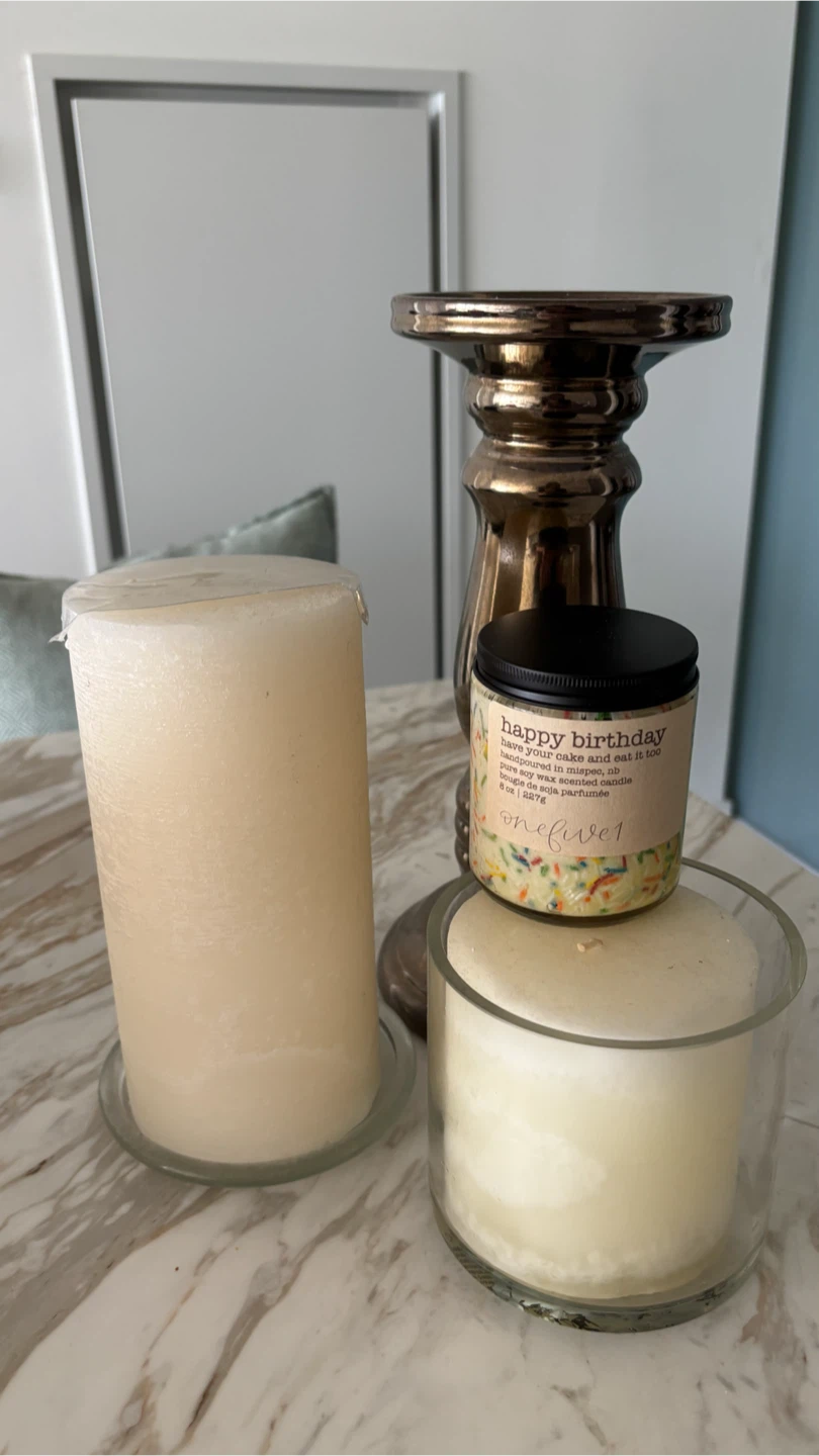 Unused Candles and holder