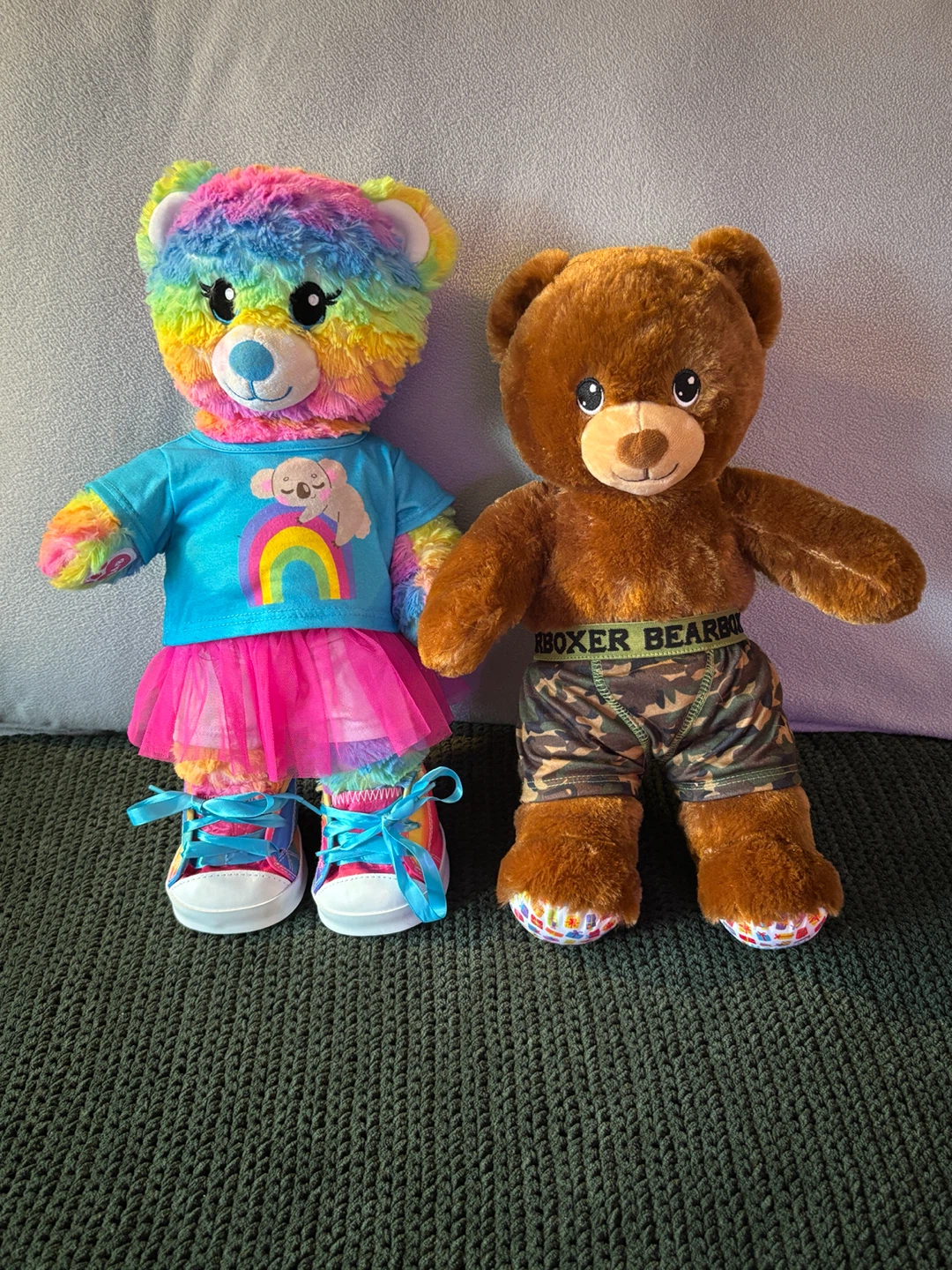 Build-A-Bear Rainbow and Brown Bears with Outfits