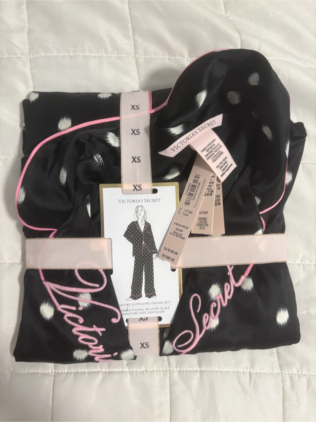 Victoria's Secret Black Polka Dot Satin Pajama Set XS