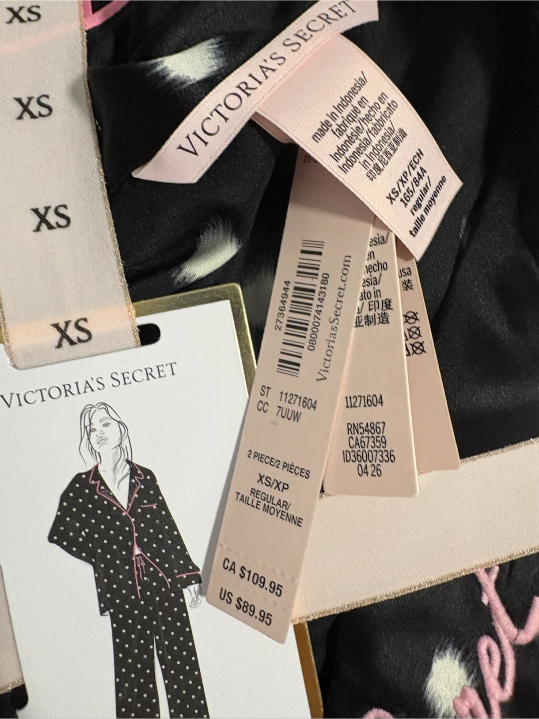 Victoria's Secret Black Polka Dot Satin Pajama Set XS - photo 2