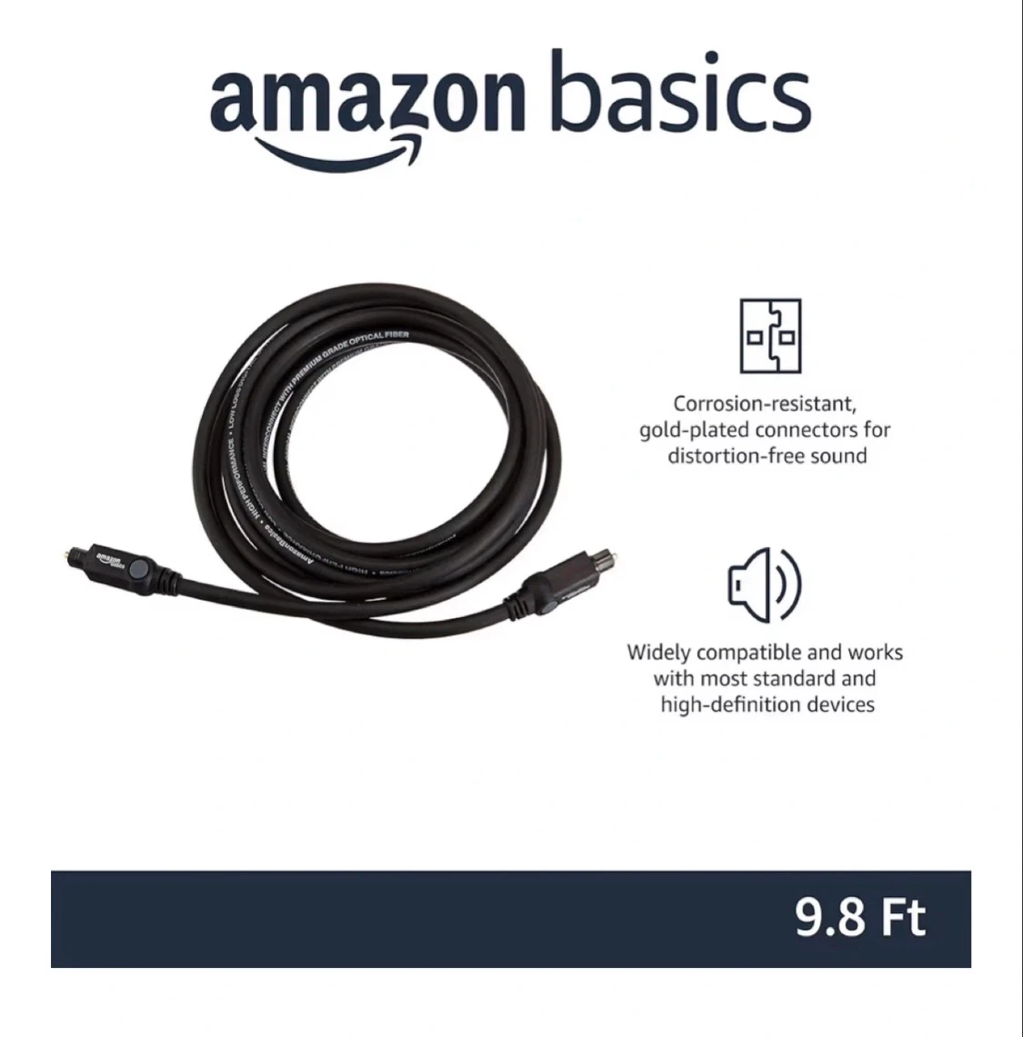 Amazon Basics Toslink Optical Audio Cable - 9.8 Ft  FREE - photo 2