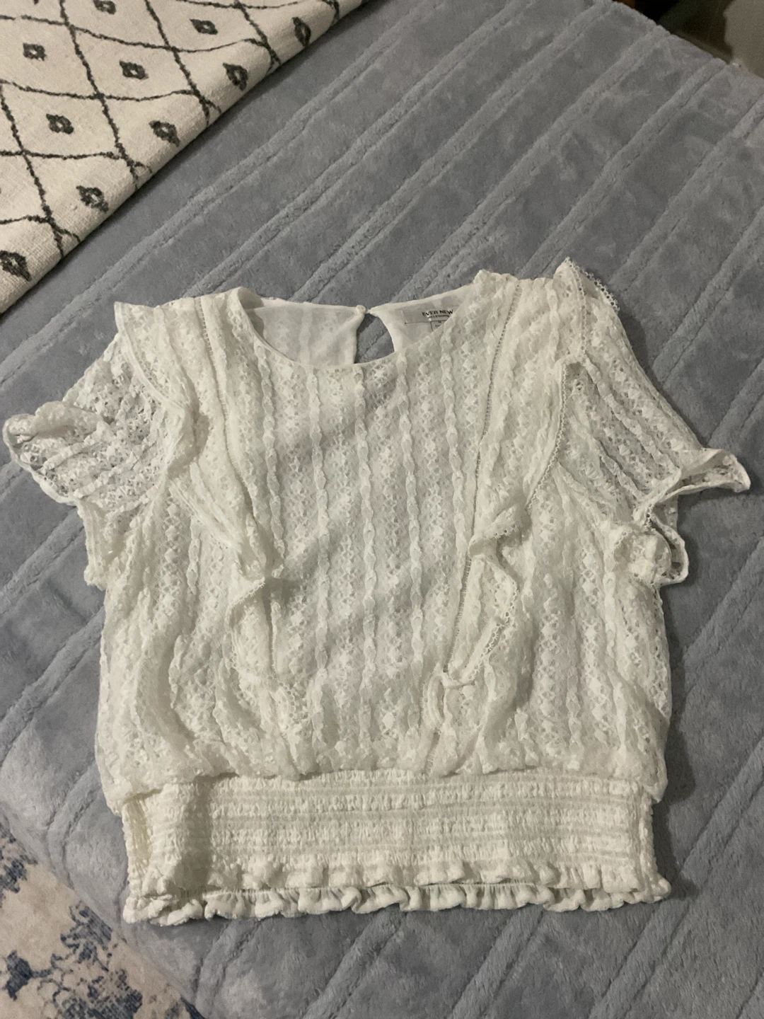 White Lace Ruffle Top - Size Medium