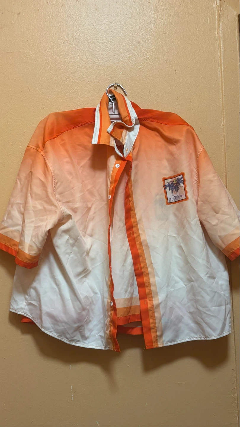 Infinity Men's Button Up Shirt Size L Orange White